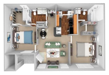 Carrington Place at Shoal Creek floor plan B1 - 2 bed 2 baths -  3D