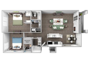 B1 Thielsen floor plan 2 bedroom 2 bathroom 3D