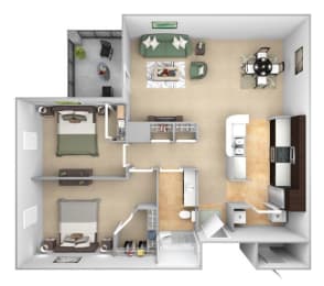 DeLayne at Twin Creeks B1 floor plan - 2 bed 2 bath - 3D