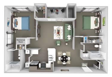The Colony at Deerwood Apartments floor plan B1 (The Hollow) - 2 bed 2 bath - 3D