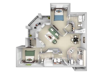 Versant Place Apartments B3 Dogwood 3D floor plan 2 bed 2 bath