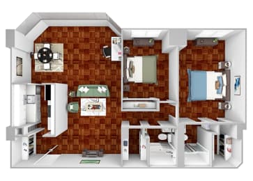B3 floor plan 2 bedrooms 2 bathrooms 3D