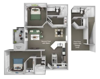 Sonterra Apartments at Paradise Valley - B3 (Sapphire) - 2 bedroom and 2 bath - 3D