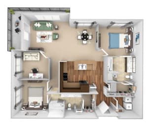 Parc at Grandview floor plan Sapphire with den B8 - 2 bed 2 bath - 3D