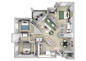 Versant Place Apartments C1 Eden 3D floor plan 3 bed 2 bath