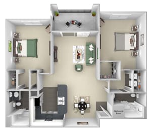 La Costa - B2 - St Tropez - 2 bedroom - 2 bath - 3D floor plan