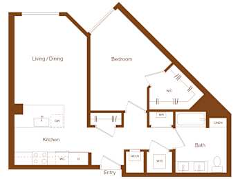 A2 - 1 bedroom - 1 bath - 2D floor plan