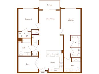 B10 - 2 bedroom - 2 bath - 2D floor plan