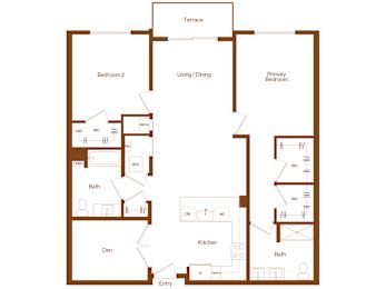 B12 - 2 bedroom - 2 bath - 2D floor plan