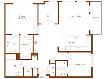 B14 - 2 bedroom - 2 bath - 2D floor plan