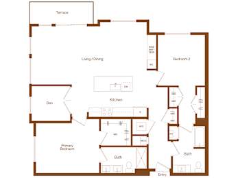 B16 - 2 bedroom - 2 bath - 2D floor plan