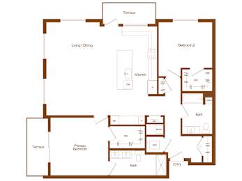 B17 - 2 bedroom - 2 bath - 2D floor plan