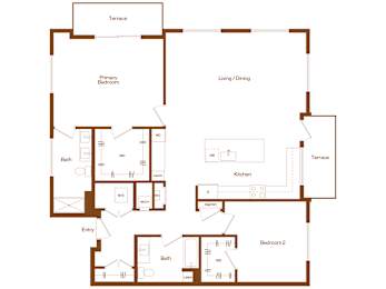 B21 - 2 bedroom - 2 bath - 2D floor plan