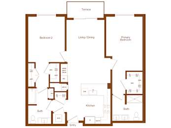 B4 - 2 bedroom - 2 bath - 2D floor plan