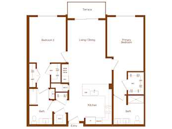 B6 - 2 bedroom - 2 bath - 2D floor plan