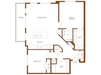 B7 - 2 bedroom - 2 bath - 2D floor plan