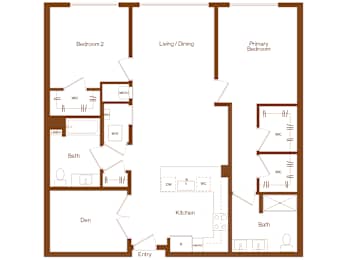 B8 - 2 bedroom - 2 bath - 2D floor plan