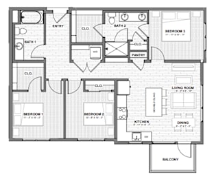 A black and white floor plan of a house with labeled rooms.