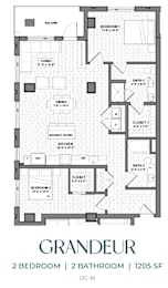 Floor Plan  A floor plan of a 2 bedroom, 2 bathroom apartment.