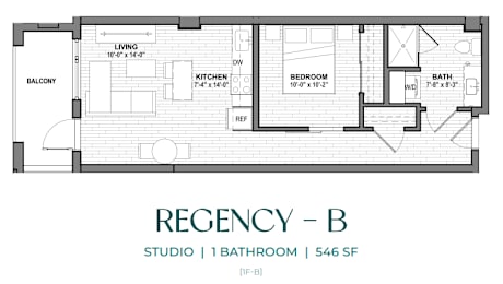Floor Plan  A floor plan of a studio apartment with one bathroom and 1546 square feet.