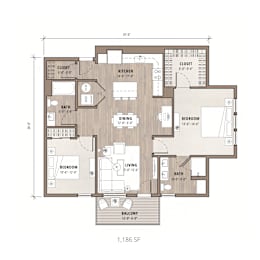 Floor Plan  A floor plan of a 1,186 square foot home.