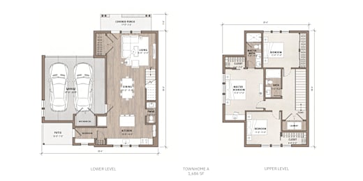 Floor Plan  A floor plan of a two-story townhouse with labeled rooms.