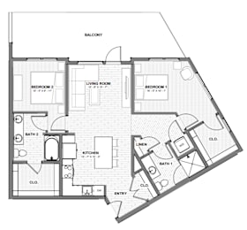 A black and white image of a house floor plan with a balcony.