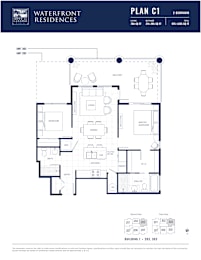 A floor plan for a 2 bedroom apartment at Waterfront Residences.