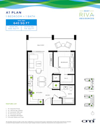 A floor plan for an apartment with one bedroom and one bath.