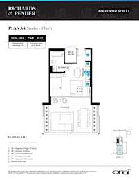 A floor plan for a studio apartment with a bathroom and living room.
