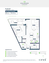 A floor plan for a one bedroom, one bath apartment with a total area of 645 square feet.