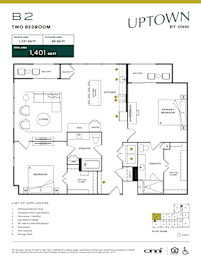 B2 two bedroom floor plan layout at Uptown by Onni Apartments, Dallas, TX