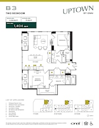 A floor plan for a two bedroom apartment by Uptown by Onni.