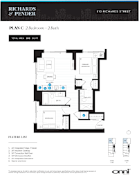 A floor plan for a 2 bedroom, 2 bath apartment at Richards & Pender.