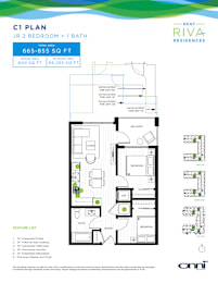 A floor plan for a 2 bedroom apartment with 1 bath, totaling 665-855 square feet or 600 square feet.