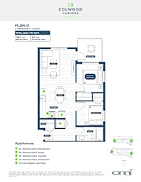 A floor plan for a 795 square foot Colwood Cornerers phase 2 apartment with 2 bedrooms and 1 bath.