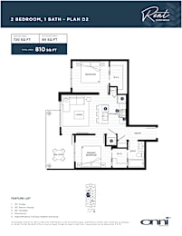 A floor plan for a rental apartment with two bedrooms and one bath.
