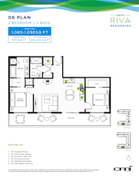 A floor plan for a 2 bedroom, 2 bath apartment at Bent Riva Residences.