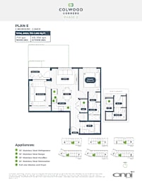 A floor plan for a 2 bedroom, 2 bathroom apartment with a total area of 765.166 square feet.