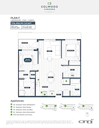 A floor plan for a 2 bedroom, 2 bath apartment with a total area of 956 square feet.