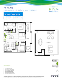 A floor plan for an apartment rental by Riva Residences.