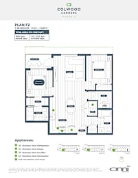 A floor plan for a 2 bedroom, 2 bathroom apartment with a total area of 916 sq ft.