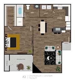 1Bed 1Bath B Floor Plan at Montelano Apartments, Arizona, 85021