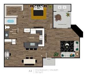 1Bed 1Bath C Floor Plan at Montelano Apartments, Phoenix, AZ, 85021