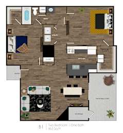 2Bed 1Bath Floor Plan at Montelano Apartments, Phoenix, AZ