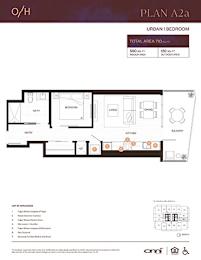 A floor plan for an urban 1 bedroom apartment with a total area of 710 sq ft.
