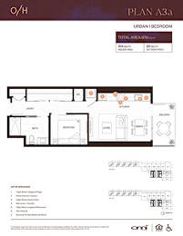 A floor plan for an urban 1 bedroom apartment.