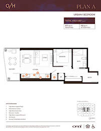 A floor plan for an urban 1 bedroom apartment.