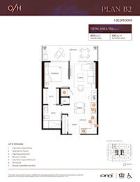 A floor plan for Plan B2, a one bedroom apartment, is displayed.