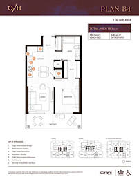A floor plan for a one bedroom apartment with a total area of 700 square feet.